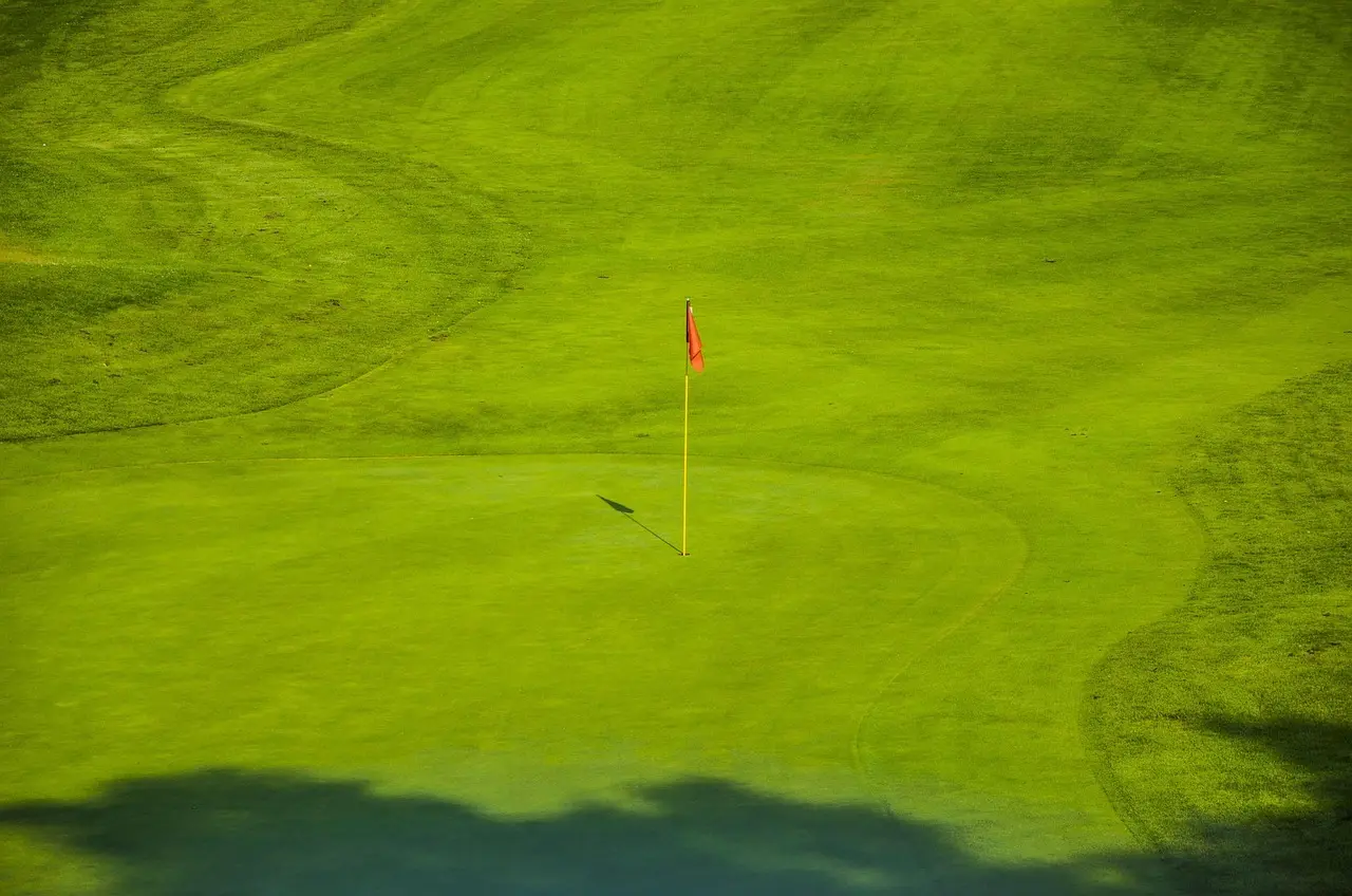 Golfgreen med flag i koppen
